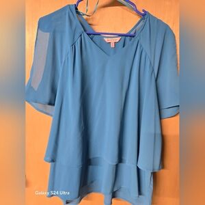 Juicy Couture Blue Tiered Short Sleeve Blouse